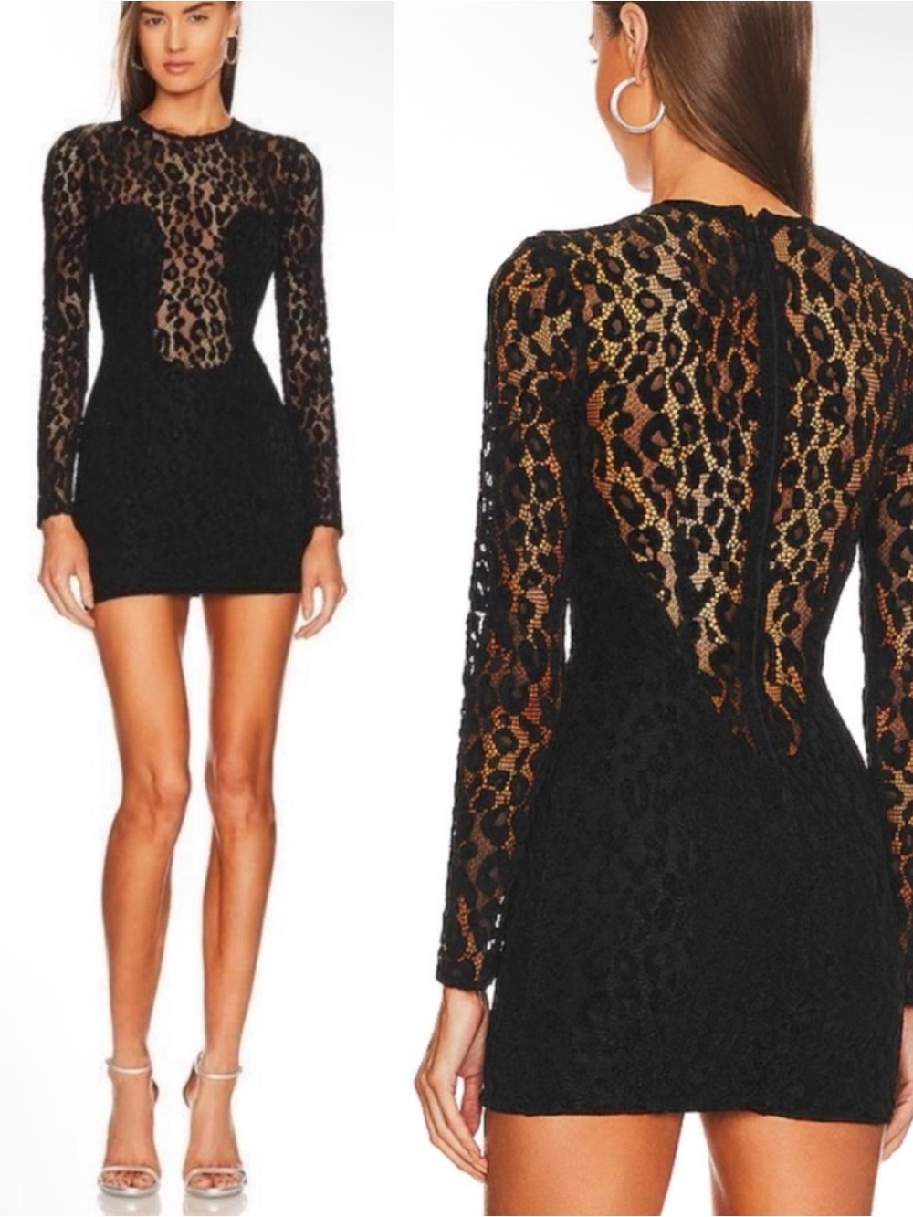 Black Lace Long-Sleeve Mini Dress